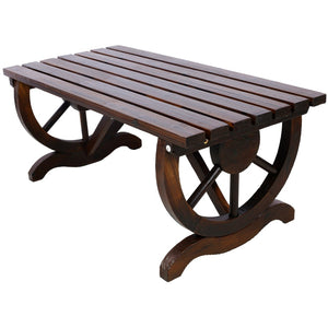 English Elm Outdoor Rustic Fir Wood Two Person Bench with Wagon Wheel Legs for Porch or Garden W465P222623