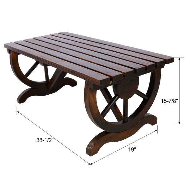 English Elm Outdoor Rustic Fir Wood Two Person Bench with Wagon Wheel Legs for Porch or Garden W465P222623