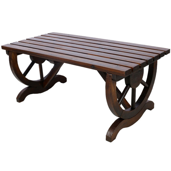 English Elm Outdoor Rustic Fir Wood Two Person Bench with Wagon Wheel Legs for Porch or Garden W465P222623