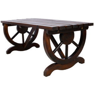English Elm Outdoor Rustic Fir Wood Two Person Bench with Wagon Wheel Legs for Porch or Garden W465P222623