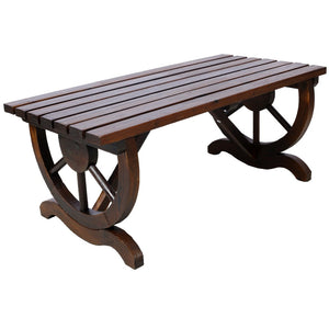 English Elm Outdoor Rustic Fir Wood Two Person Bench with Wagon Wheel Legs for Porch or Garden W465P222623