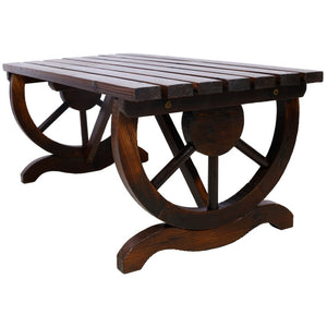 English Elm Outdoor Rustic Fir Wood Two Person Bench with Wagon Wheel Legs for Porch or Garden W465P222623