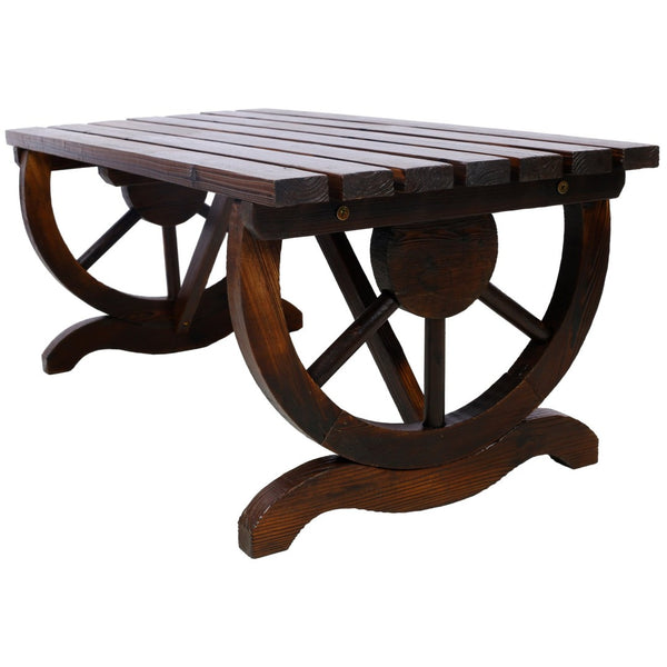 English Elm Outdoor Rustic Fir Wood Two Person Bench with Wagon Wheel Legs for Porch or Garden W465P222623
