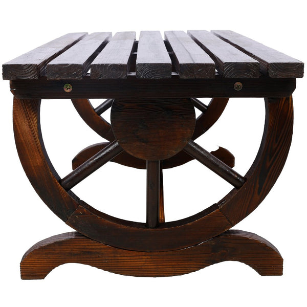 English Elm Outdoor Rustic Fir Wood Two Person Bench with Wagon Wheel Legs for Porch or Garden W465P222623