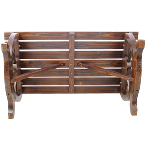 English Elm Outdoor Rustic Fir Wood Two Person Bench with Wagon Wheel Legs for Porch or Garden W465P222623