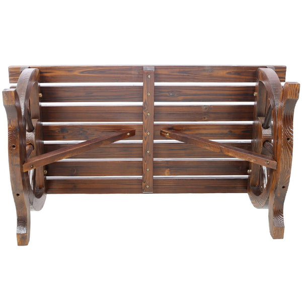 English Elm Outdoor Rustic Fir Wood Two Person Bench with Wagon Wheel Legs for Porch or Garden W465P222623