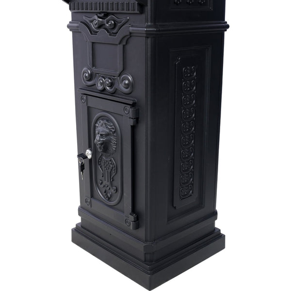 English Elm Mailboxs Cast Aluminum Floor Postbox Roman Column Statue Garden Rainproof Large Capacity Black W465P230044