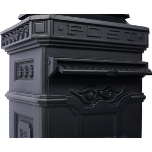 English Elm Mailboxs Cast Aluminum Floor Postbox Roman Column Statue Garden Rainproof Large Capacity Black W465P230044
