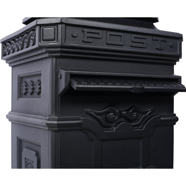 English Elm Mailboxs Cast Aluminum Floor Postbox Roman Column Statue Garden Rainproof Large Capacity Black W465P230044