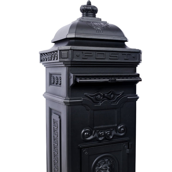 English Elm Mailboxs Cast Aluminum Floor Postbox Roman Column Statue Garden Rainproof Large Capacity Black W465P230044