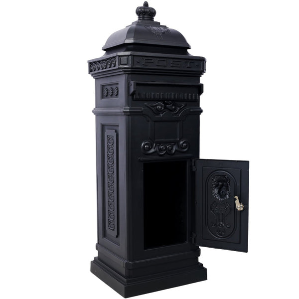 English Elm Mailboxs Cast Aluminum Floor Postbox Roman Column Statue Garden Rainproof Large Capacity Black W465P230044