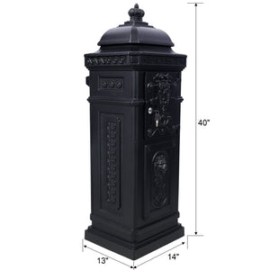 English Elm Mailboxs Cast Aluminum Floor Postbox Roman Column Statue Garden Rainproof Large Capacity Black W465P230044