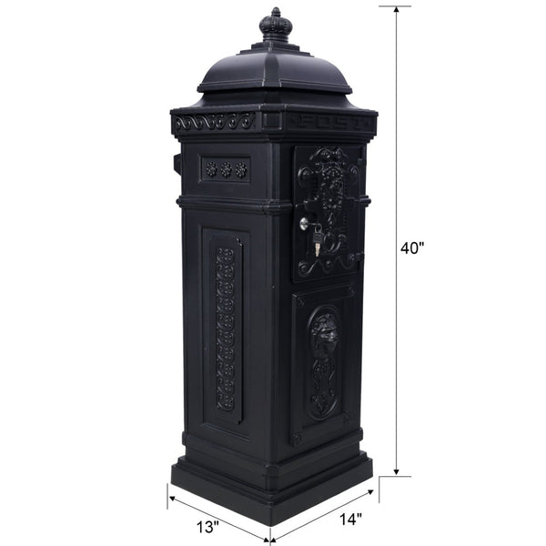 English Elm Mailboxs Cast Aluminum Floor Postbox Roman Column Statue Garden Rainproof Large Capacity Black W465P230044
