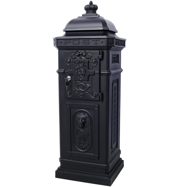 English Elm Mailboxs Cast Aluminum Floor Postbox Roman Column Statue Garden Rainproof Large Capacity Black W465P230044