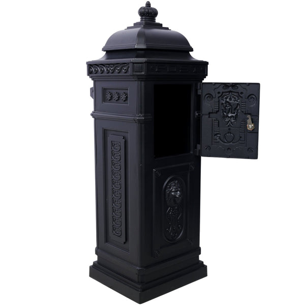 English Elm Mailboxs Cast Aluminum Floor Postbox Roman Column Statue Garden Rainproof Large Capacity Black W465P230044