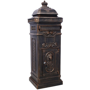 English Elm Mailboxs Cast Aluminum Floor Postbox Roman Column Statue Garden Rainproof Large Capacity Bronze W465P230045