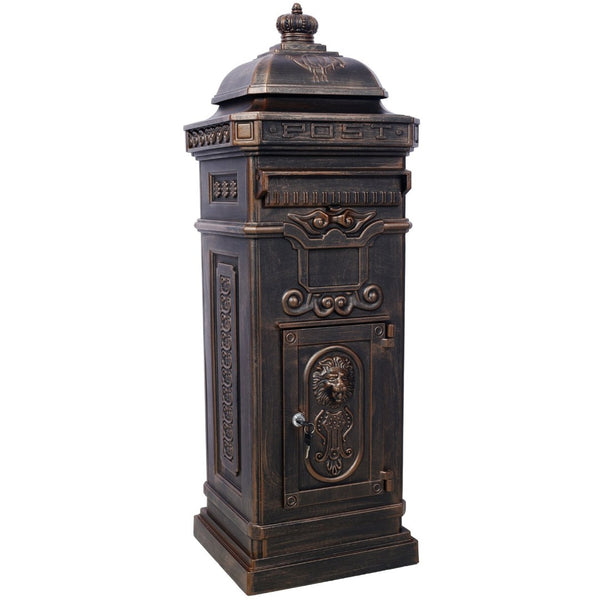 English Elm Mailboxs Cast Aluminum Floor Postbox Roman Column Statue Garden Rainproof Large Capacity Bronze W465P230045