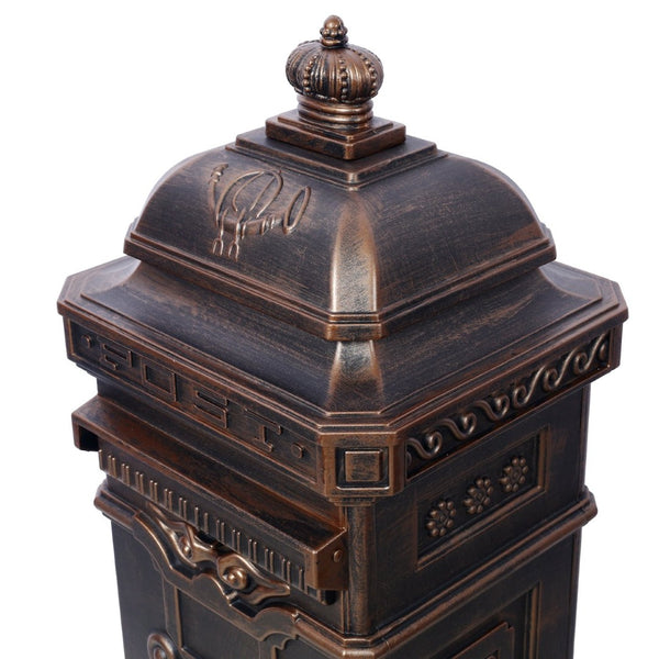 English Elm Mailboxs Cast Aluminum Floor Postbox Roman Column Statue Garden Rainproof Large Capacity Bronze W465P230045