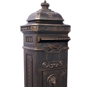 English Elm Mailboxs Cast Aluminum Floor Postbox Roman Column Statue Garden Rainproof Large Capacity Bronze W465P230045