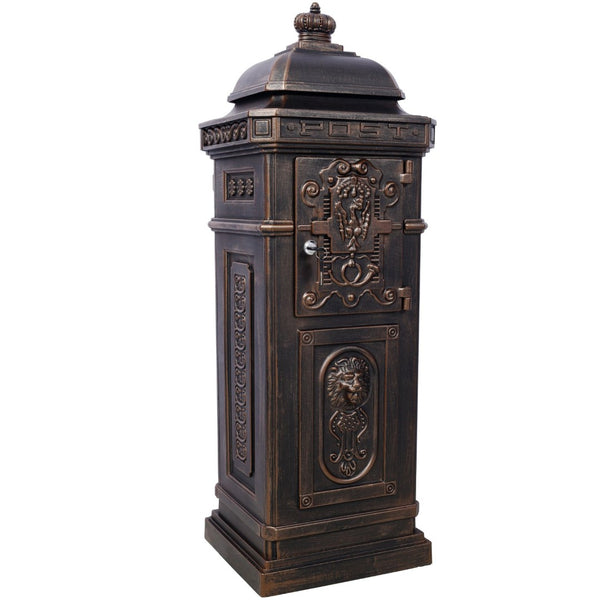 English Elm Mailboxs Cast Aluminum Floor Postbox Roman Column Statue Garden Rainproof Large Capacity Bronze W465P230045