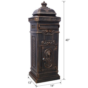 English Elm Mailboxs Cast Aluminum Floor Postbox Roman Column Statue Garden Rainproof Large Capacity Bronze W465P230045