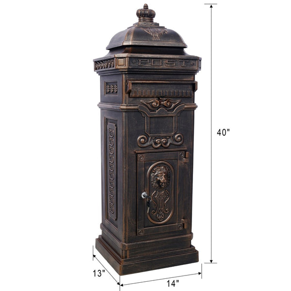 English Elm Mailboxs Cast Aluminum Floor Postbox Roman Column Statue Garden Rainproof Large Capacity Bronze W465P230045