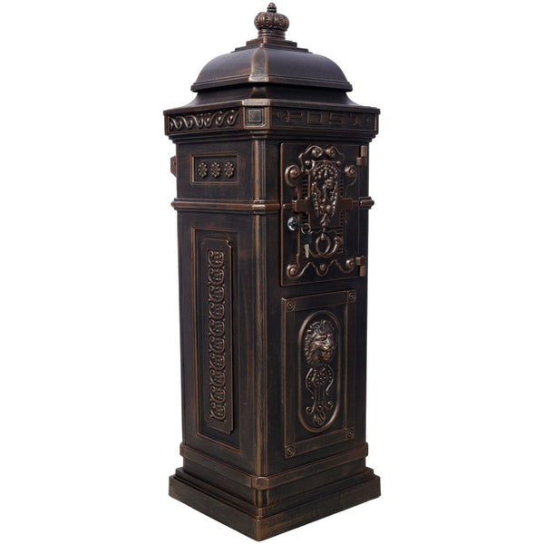 English Elm Mailboxs Cast Aluminum Floor Postbox Roman Column Statue Garden Rainproof Large Capacity Bronze W465P230045