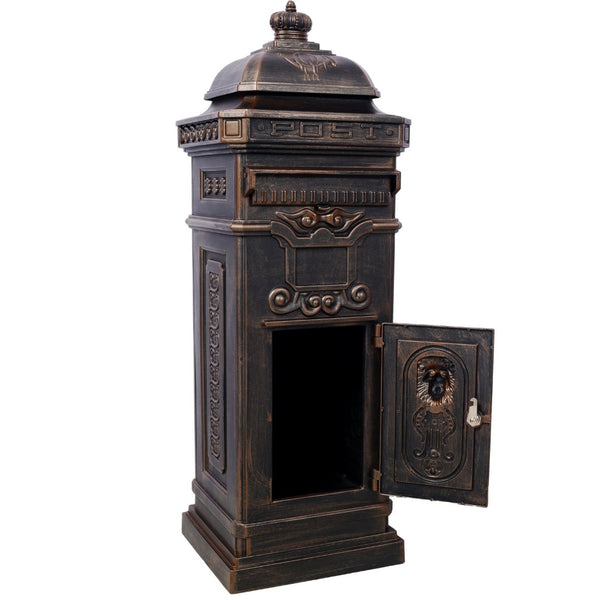 English Elm Mailboxs Cast Aluminum Floor Postbox Roman Column Statue Garden Rainproof Large Capacity Bronze W465P230045