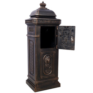 English Elm Mailboxs Cast Aluminum Floor Postbox Roman Column Statue Garden Rainproof Large Capacity Bronze W465P230045