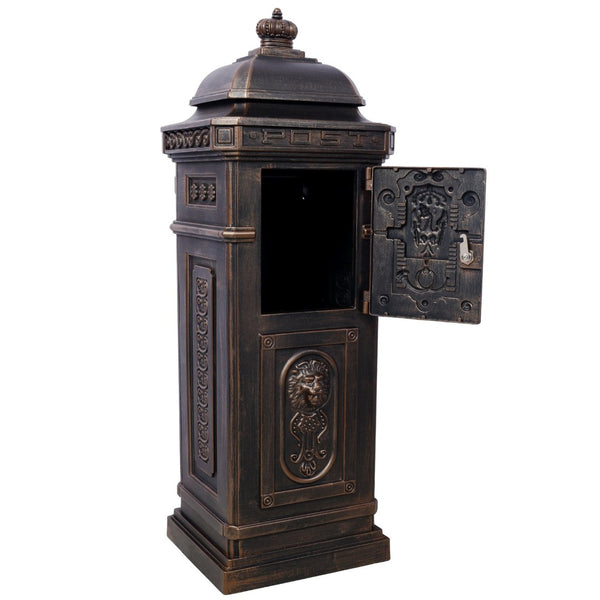 English Elm Mailboxs Cast Aluminum Floor Postbox Roman Column Statue Garden Rainproof Large Capacity Bronze W465P230045