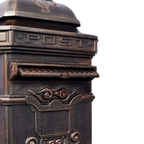 English Elm Mailboxs Cast Aluminum Floor Postbox Roman Column Statue Garden Rainproof Large Capacity Bronze W465P230045