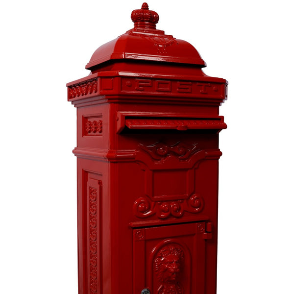 English Elm Mailboxs Cast Aluminum Floor Postbox Roman Column Statue Garden Rainproof Large Capacity Red W465P230046