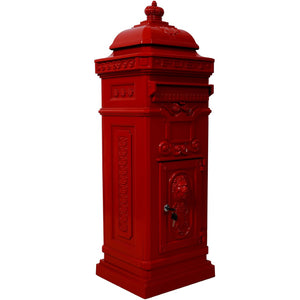 English Elm Mailboxs Cast Aluminum Floor Postbox Roman Column Statue Garden Rainproof Large Capacity Red W465P230046