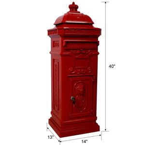English Elm Mailboxs Cast Aluminum Floor Postbox Roman Column Statue Garden Rainproof Large Capacity Red W465P230046