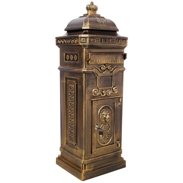 English Elm Mailboxs Cast Aluminum Floor Postbox Roman Column Statue Garden Rainproof Large Capacity Copper W465P230047