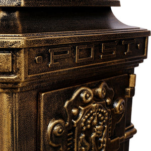 English Elm Mailboxs Cast Aluminum Floor Postbox Roman Column Statue Garden Rainproof Large Capacity Copper W465P230047