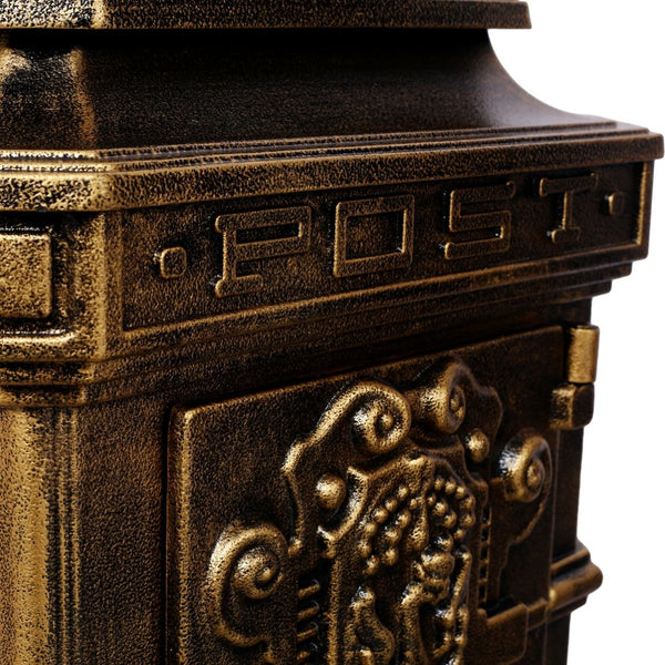 English Elm Mailboxs Cast Aluminum Floor Postbox Roman Column Statue Garden Rainproof Large Capacity Copper W465P230047