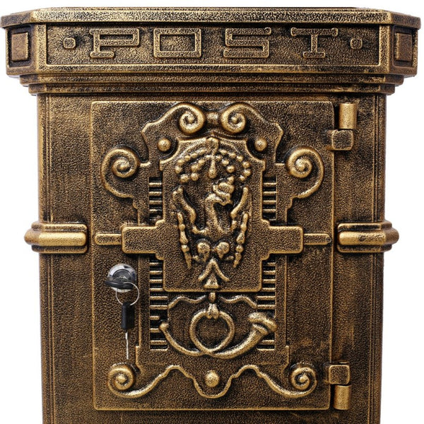 English Elm Mailboxs Cast Aluminum Floor Postbox Roman Column Statue Garden Rainproof Large Capacity Copper W465P230047