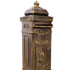 English Elm Mailboxs Cast Aluminum Floor Postbox Roman Column Statue Garden Rainproof Large Capacity Copper W465P230047