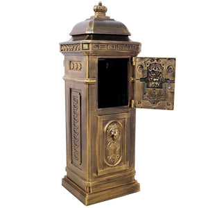 English Elm Mailboxs Cast Aluminum Floor Postbox Roman Column Statue Garden Rainproof Large Capacity Copper W465P230047