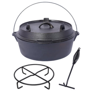 English Elm Pre-Seasoned Cast Iron 12 Quart Dutch Oven Campfire Deep Pot with Convertible Skillet Lid W465P236474