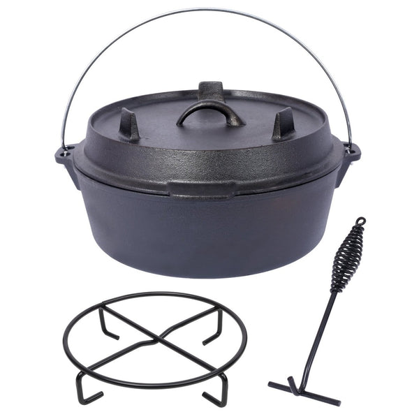 English Elm Pre-Seasoned Cast Iron 12 Quart Dutch Oven Campfire Deep Pot with Convertible Skillet Lid W465P236474