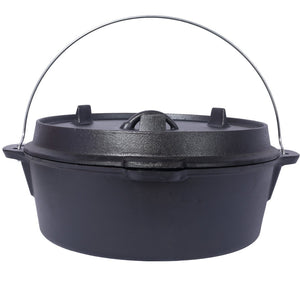 English Elm Pre-Seasoned Cast Iron 12 Quart Dutch Oven Campfire Deep Pot with Convertible Skillet Lid W465P236474