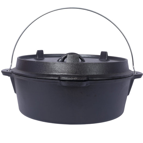 English Elm Pre-Seasoned Cast Iron 12 Quart Dutch Oven Campfire Deep Pot with Convertible Skillet Lid W465P236474