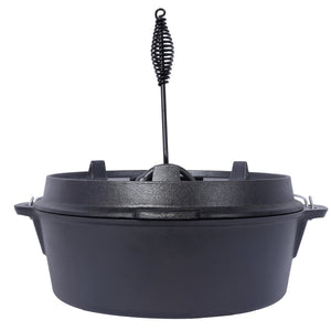 English Elm Pre-Seasoned Cast Iron 12 Quart Dutch Oven Campfire Deep Pot with Convertible Skillet Lid W465P236474