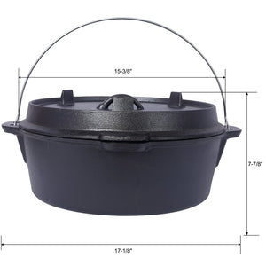 English Elm Pre-Seasoned Cast Iron 12 Quart Dutch Oven Campfire Deep Pot with Convertible Skillet Lid W465P236474