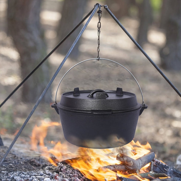 English Elm Pre-Seasoned Cast Iron 12 Quart Dutch Oven Campfire Deep Pot with Convertible Skillet Lid W465P236474