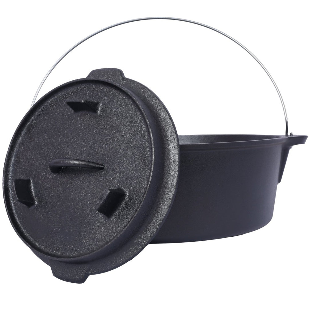 English Elm Pre-Seasoned Cast Iron 12 Quart Dutch Oven Campfire Deep Pot with Convertible Skillet Lid W465P236474