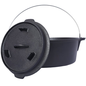 English Elm Pre-Seasoned Cast Iron 12 Quart Dutch Oven Campfire Deep Pot with Convertible Skillet Lid W465P236474