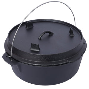 English Elm Pre-Seasoned Cast Iron 12 Quart Dutch Oven Campfire Deep Pot with Convertible Skillet Lid W465P236474